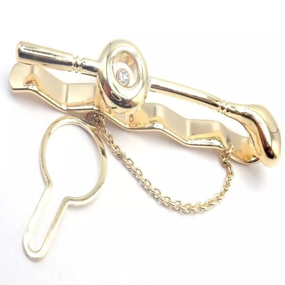 Authentic Vintage Chopard 18k Yellow Gold Happy Diamond Golf Club Tie Clip Clasp